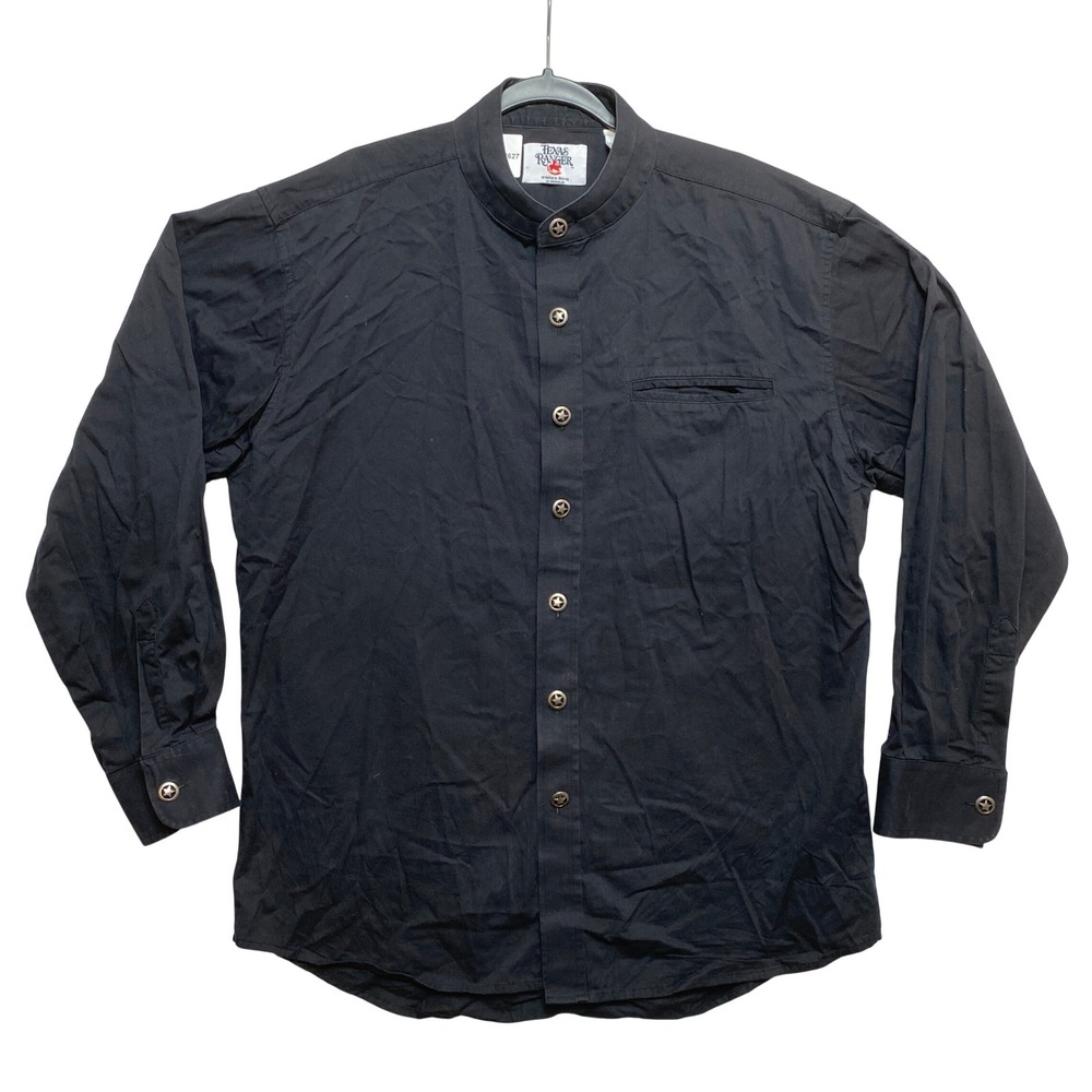 Texas Ranger Shirt Mens L Black MTX142A Western Banded Collar Button Down Star